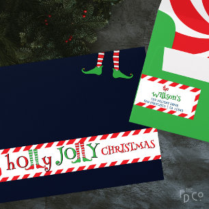 Fun Festive Holly Jolly Christmas Elf Legs  Wrap Around Label