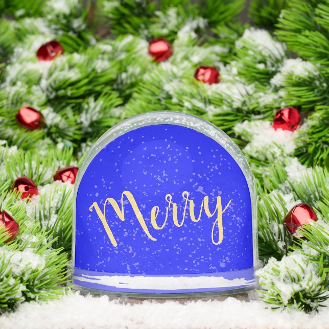 Fun Festive MERRY Script Royal Blue Background Snowglobe (Christmas)