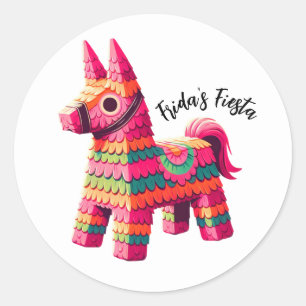 Fun Festive Mexican Colourful Piñata Custom Name Classic Round Sticker