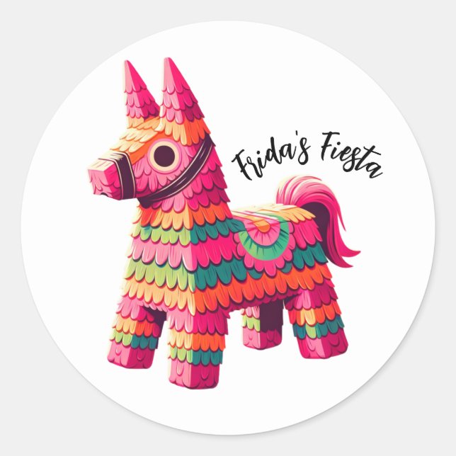 Fun Festive Mexican Colourful Piñata Custom Name  Classic Round Sticker (Front)