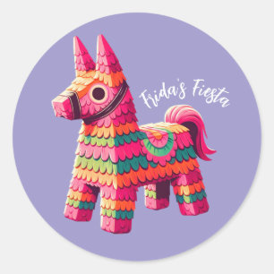 Fun Festive Mexican Colourful Piñata Custom Name  Classic Round Sticker