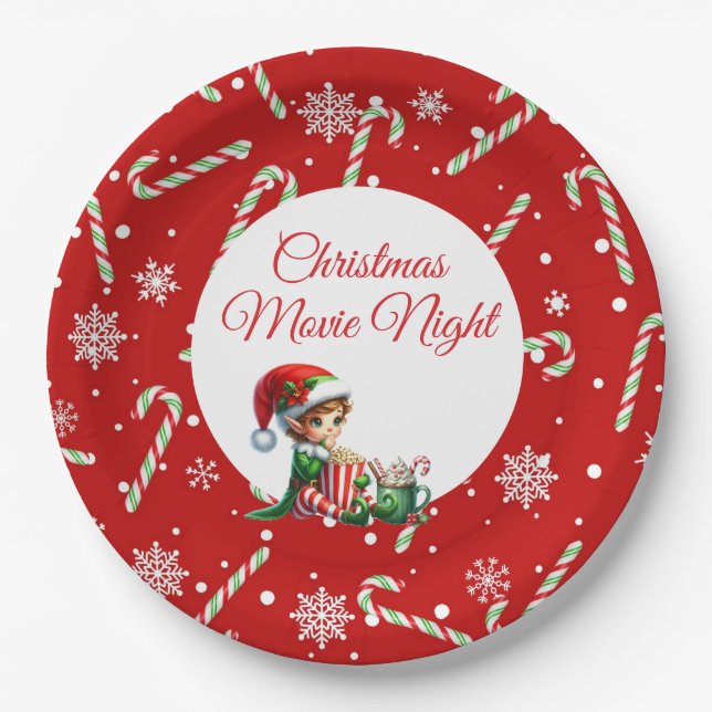 Fun Festive Movie Night Christmas Party Paper Plate (Front)