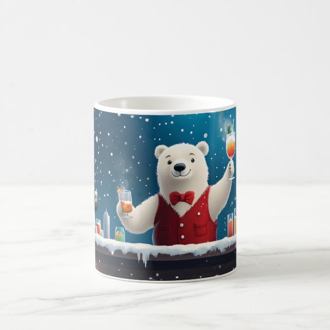 Fun Festive Polar Bear Bartender Illustration Coffee Mug (Center)