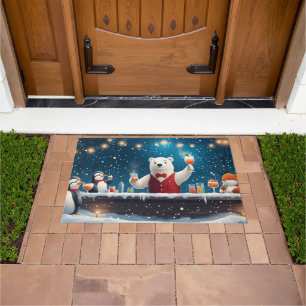 Fun Festive Polar Bear Bartender Illustration Doormat