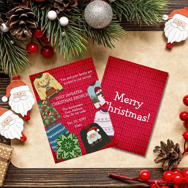 Fun Festive Red Ugly Sweater Christmas Brunch Invitation (Creator Uploaded)