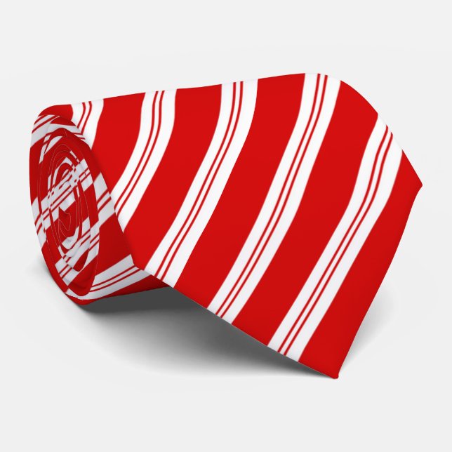 Fun festive red white candy cane stripes tie (Rolled)