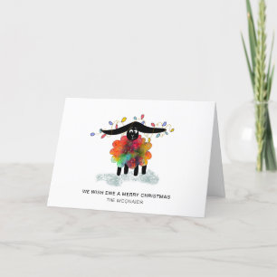Fun  Festive Sheep with Christmas Lights Holiday Card