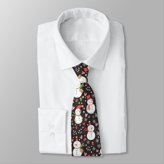 Fun Festive Snowman Christmas Winter Tie (Tied)