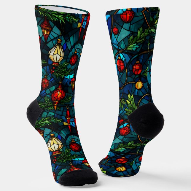 Fun Festive Stained Glass Odd Socks (Angled)
