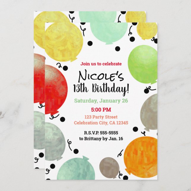 Fun Fiesta Balloons Birthday Party Celebration Invitation (Front/Back)