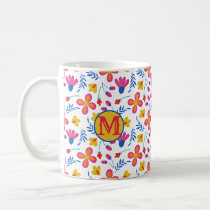 Fun Fiesta Floral Customized Initial Coffee Mug