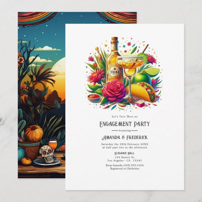 Fun Fiesta Let's Taco 'bout an Engagement Party Invitation (Front/Back)