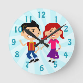 Fun Fifties Happy Dance Kids Retro Art  Round Clock
