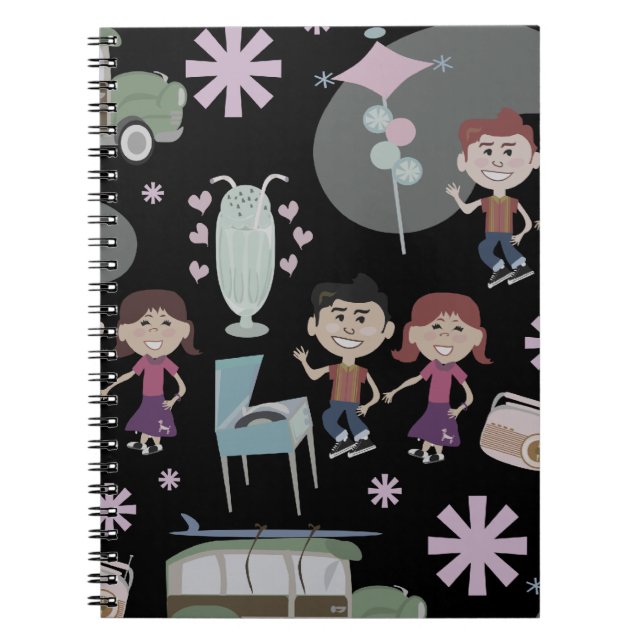 Fun Fifties Memories Cute Retro Art Design Notebook (Front)