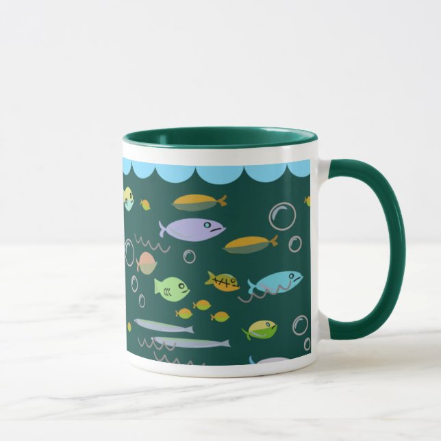 Fun Fifties Retro Cartoon School of Fish Ocean Art Mug (Right)