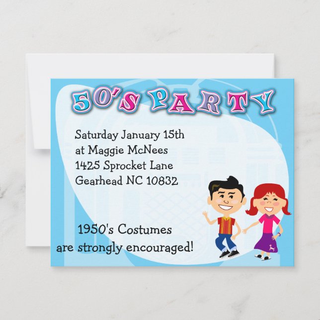 Fun Fifties Theme Party  Sock Hop Kids Art Invitation (Front)