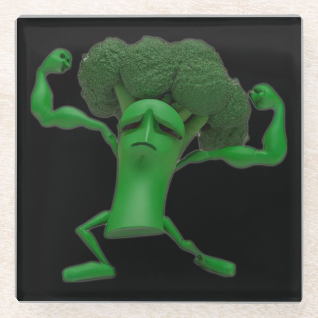 Fun Fighting Broccoli Glass Coaster - Customizable (Front)