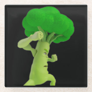 Fun Fighting Broccoli Glass Coaster - Customizable