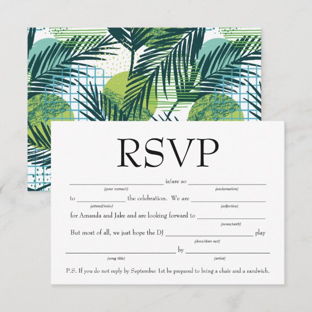 Fun Fill-in-the-Blank RSVP w/Song Request Invitation (Front/Back)