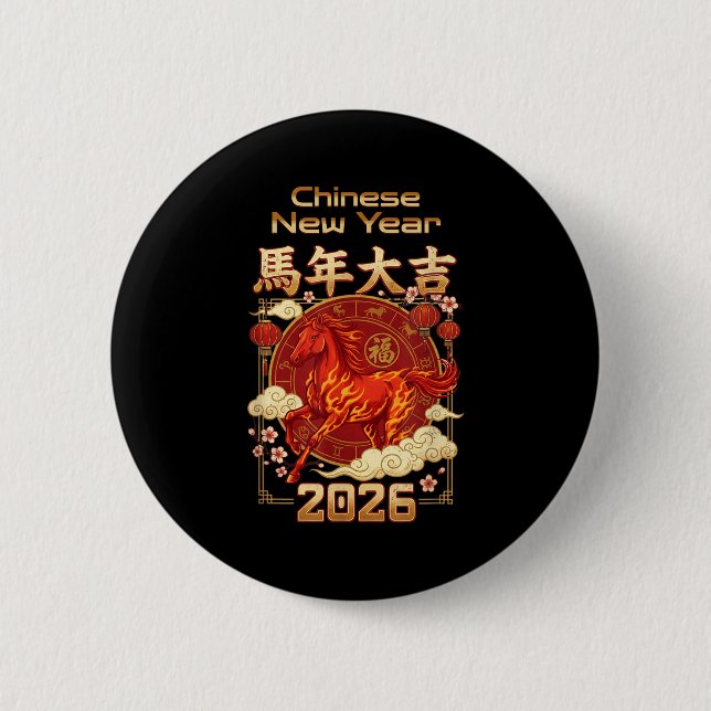Fun Fire Horse 2026 Lunar New Year Energy Adventur 2 Inch Round Button (Front)