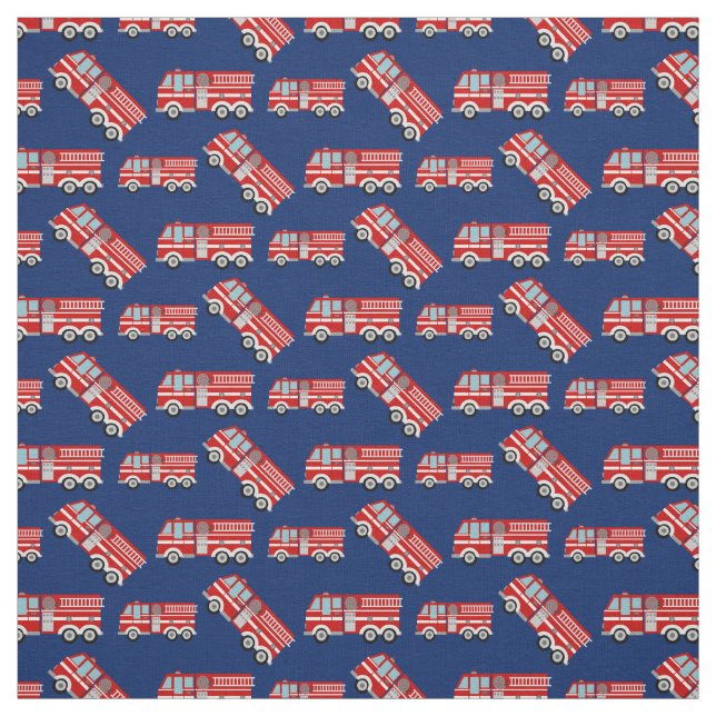 Fun Fire Trucks Navy Blue Fabric (Swatch)