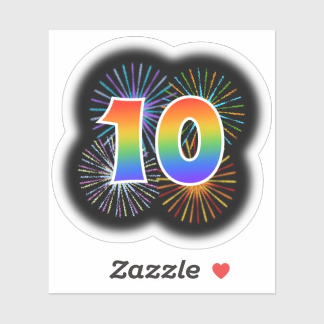 Fun Fireworks + Rainbow Pattern "10" Event # (Sheet)