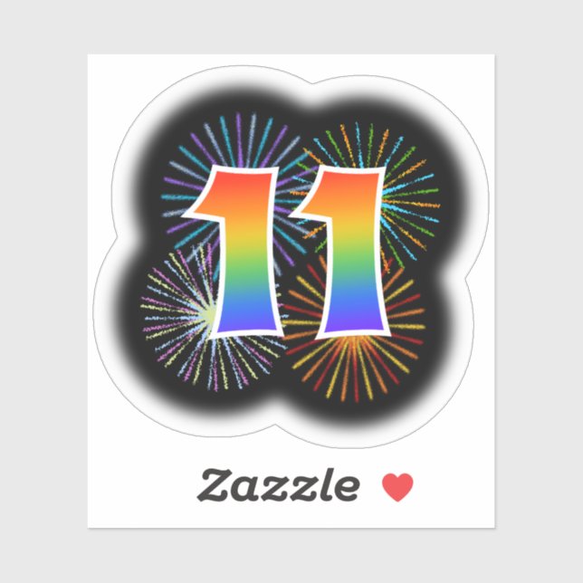 Fun Fireworks + Rainbow Pattern "11" Event # (Sheet)
