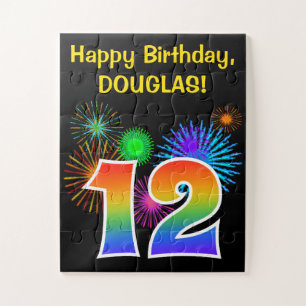 Fun Fireworks + Rainbow Pattern "12" Birthday # Jigsaw Puzzle