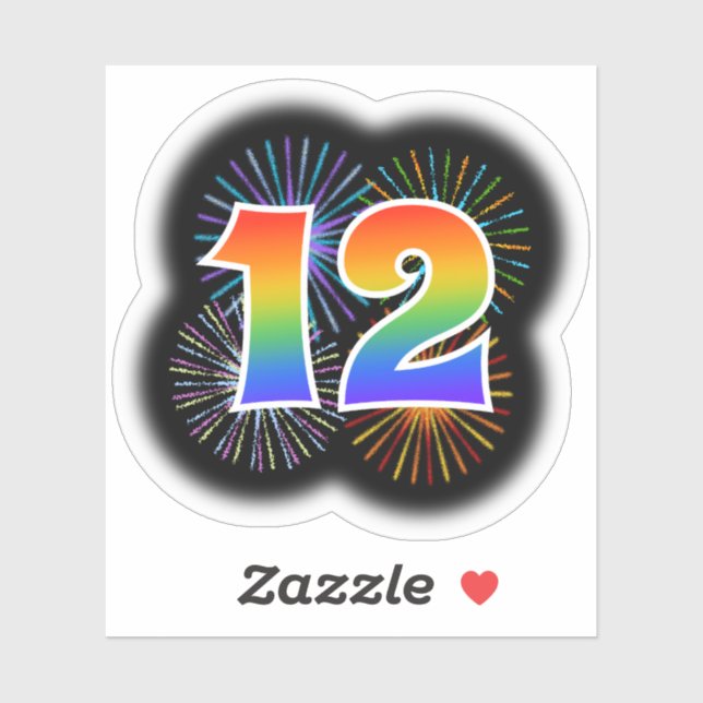 Fun Fireworks + Rainbow Pattern "12" Event # (Sheet)