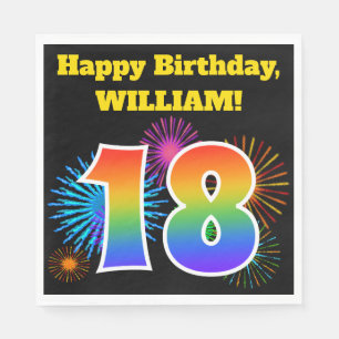 Fun Fireworks + Rainbow Pattern "18" Birthday # Napkin