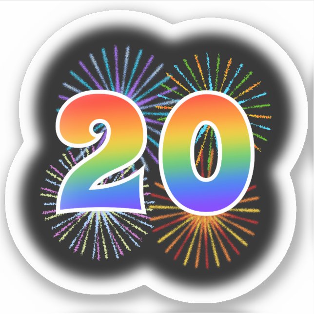 Fun Fireworks + Rainbow Pattern "20" Event # (Front)