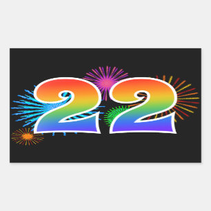 Fun Fireworks + Rainbow Pattern "22" Event Number Sticker