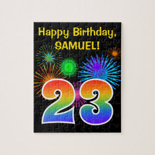 Fun Fireworks + Rainbow Pattern "23" Birthday # Jigsaw Puzzle