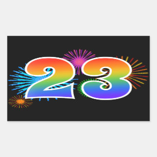 Fun Fireworks + Rainbow Pattern "23" Event Number Sticker