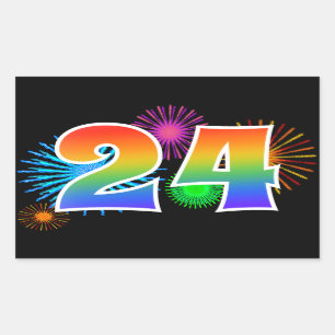 Fun Fireworks + Rainbow Pattern "24" Event Number Sticker