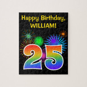 Fun Fireworks + Rainbow Pattern "25" Birthday # Jigsaw Puzzle