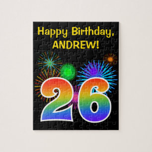 Fun Fireworks + Rainbow Pattern "26" Birthday # Jigsaw Puzzle