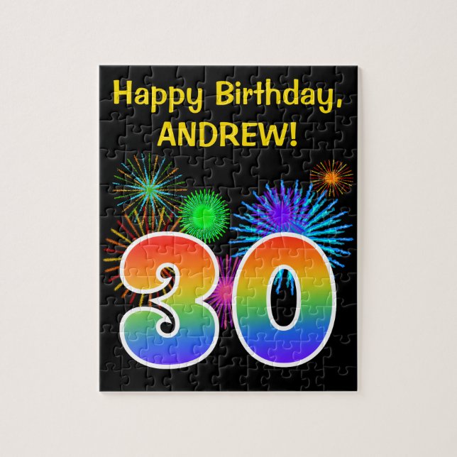 Fun Fireworks + Rainbow Pattern "30" Birthday # Jigsaw Puzzle (Vertical)
