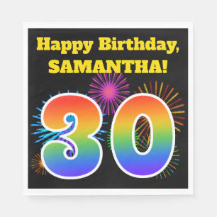 Fun Fireworks + Rainbow Pattern "30" Birthday # Napkin