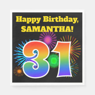 Fun Fireworks + Rainbow Pattern "31" Birthday # Napkin