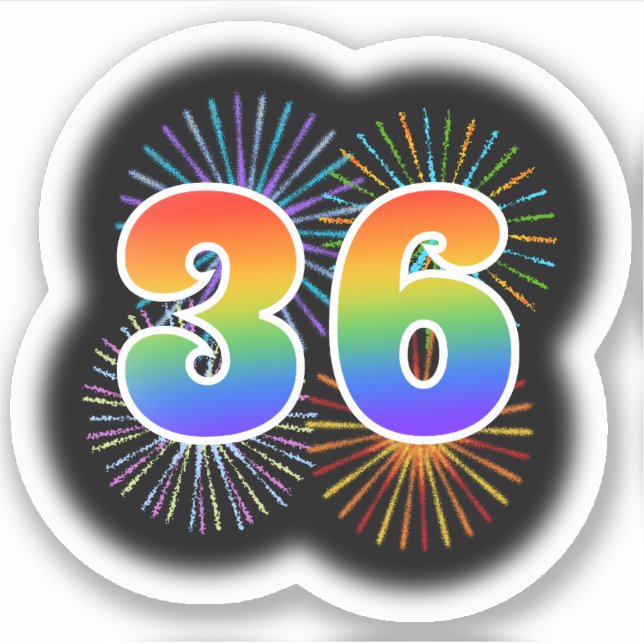 Fun Fireworks + Rainbow Pattern "36" Event # (Front)