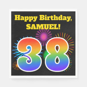 Fun Fireworks + Rainbow Pattern "38" Birthday # Napkin