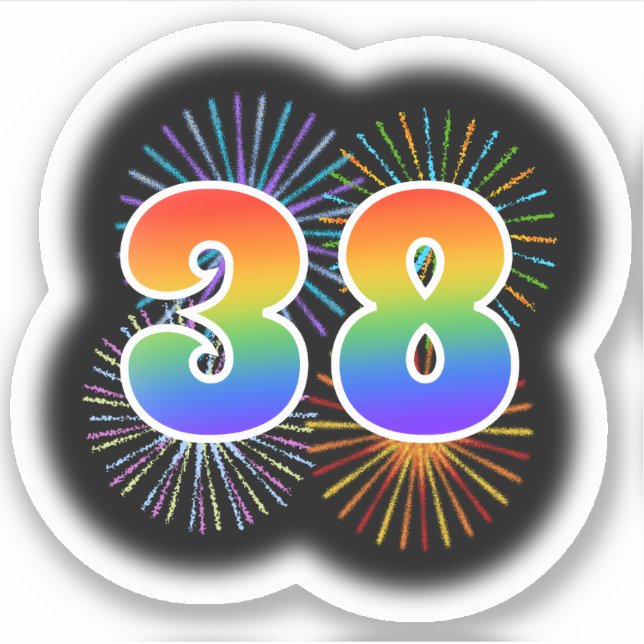 Fun Fireworks + Rainbow Pattern "38" Event # (Front)