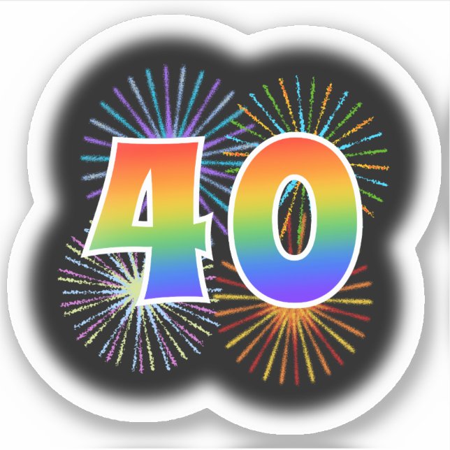 Fun Fireworks + Rainbow Pattern "40" Event # (Front)