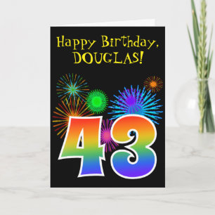 Fun Fireworks + Rainbow Pattern "43" Birthday # Card
