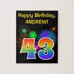 Fun Fireworks + Rainbow Pattern "43" Birthday # Jigsaw Puzzle