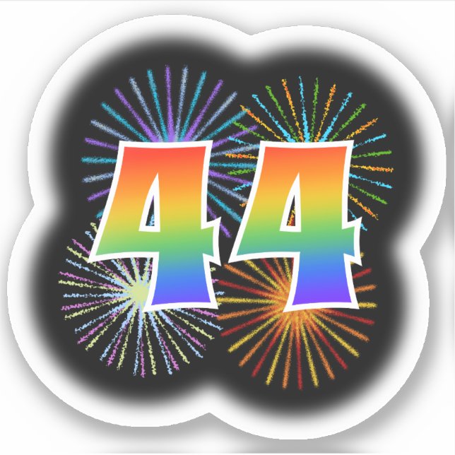 Fun Fireworks + Rainbow Pattern "44" Event # (Front)