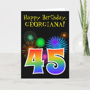 Fun Fireworks + Rainbow Pattern "45" Birthday # Card