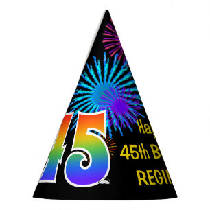 Fun Fireworks + Rainbow Pattern "45" Birthday # Party Hat