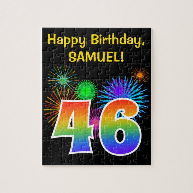 Fun Fireworks + Rainbow Pattern "46" Birthday # Jigsaw Puzzle (Vertical)